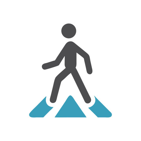 Walking figure on blue triangular forms against black backdropのイラスト素材