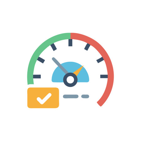 Performance speedometer shows progress with check mark, White Background