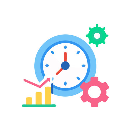 Time management optimization concept with clock and statistics chartのイラスト素材