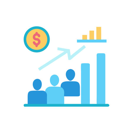 Financial growth with team icon and data bar graphのイラスト素材