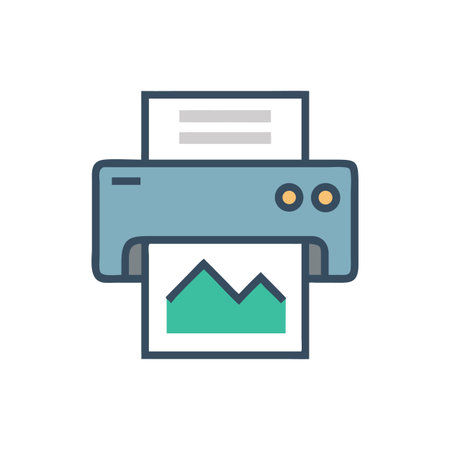 Illustration of printer with graphic print on White Background