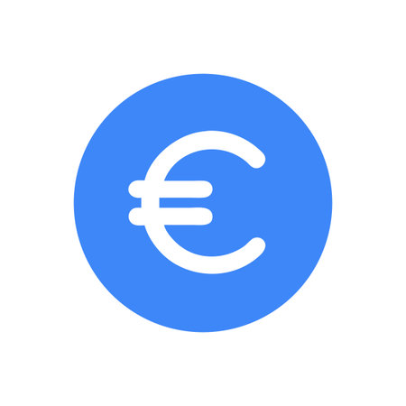 Black Euro symbol within a blue circle, White Backgroundのイラスト素材