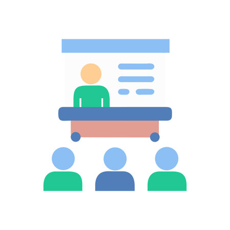 Flat vector icon illustrating presentation or lecture sceneのイラスト素材