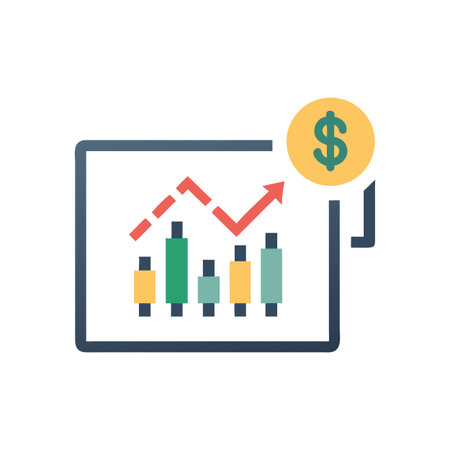 Flat icon depicting financial growth with increasing chart indicatorsのイラスト素材