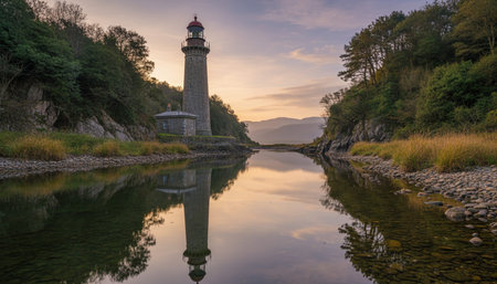 Serene River and Lake Landscape Photographyの写真素材