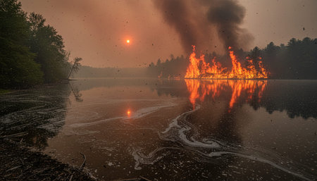 Serene River and Lake Landscape Photographyの写真素材