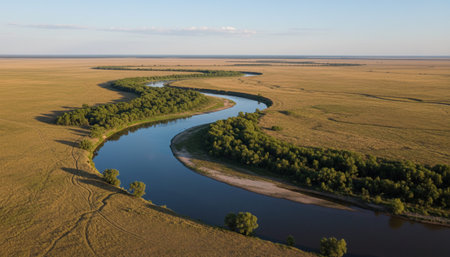 Serene River and Lake Landscape Photographyの写真素材