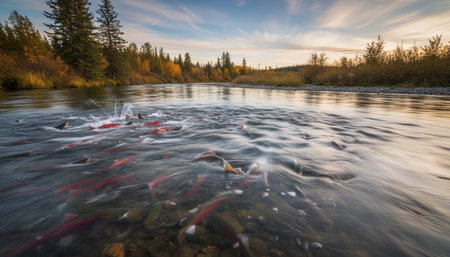 Serene River and Lake Landscape Photographyの写真素材