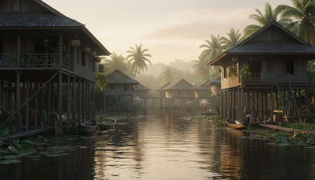 Serene River and Lake Landscape Photographyの写真素材