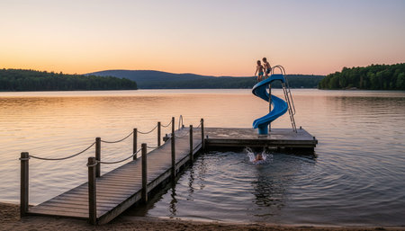 Serene River and Lake Landscape Photographyの写真素材