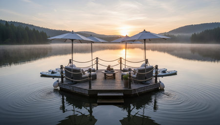 Serene River and Lake Landscape Photographyの写真素材