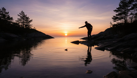 Serene River and Lake Landscape Photographyの写真素材