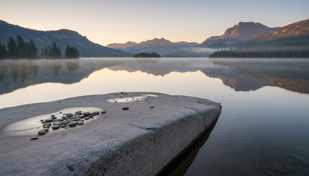 Serene River and Lake Landscape Photographyの写真素材