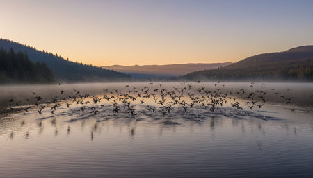 Serene River and Lake Landscape Photographyの写真素材