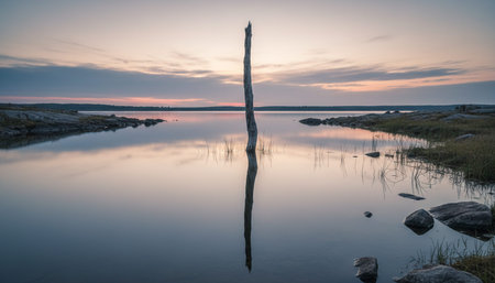 Serene River and Lake Landscape Photographyの写真素材