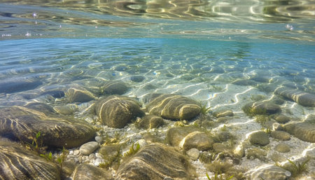 Serene River and Lake Landscape Photographyの写真素材