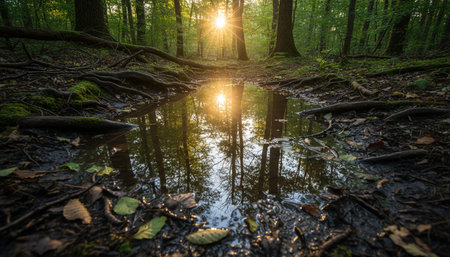 Serene River and Lake Landscape Photographyの写真素材