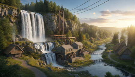 Serene River and Lake Landscape Photographyの写真素材