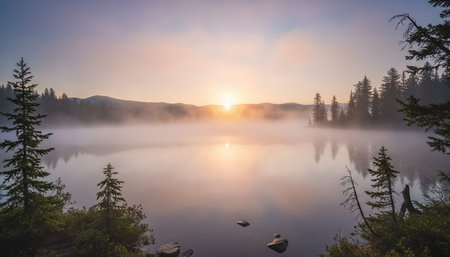 Serene River and Lake Landscape Photographyの写真素材