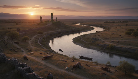 Serene River and Lake Landscape Photographyの写真素材