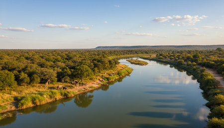 Serene River and Lake Landscape Photographyの写真素材