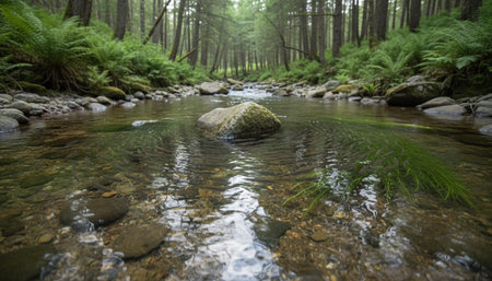 Serene River and Lake Landscape Photographyの写真素材