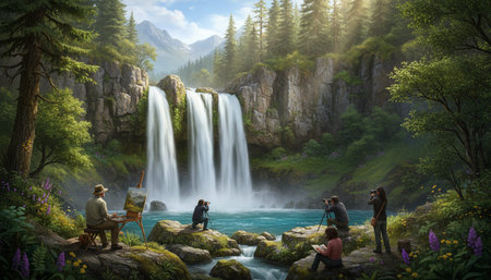 Serene River and Lake Landscape Photographyの写真素材