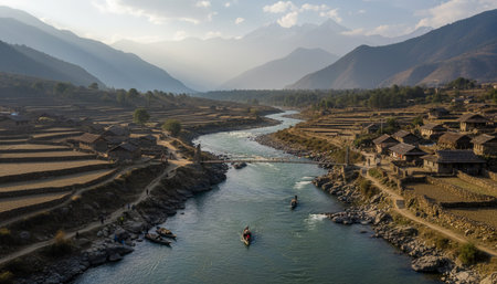 Serene River and Lake Landscape Photographyの写真素材