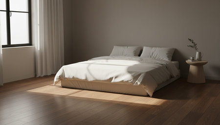 Residential Bedroom Interior Backgroundの写真素材