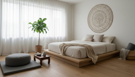 Residential Bedroom Interior Backgroundの写真素材
