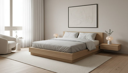 Residential Bedroom Interior Backgroundの写真素材