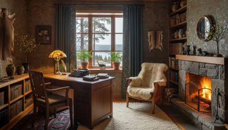 Home Work Space Interior Backgroundの写真素材