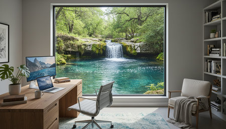 Home Work Space Interior Backgroundの写真素材