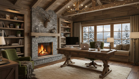 Home Work Space Interior Backgroundの写真素材