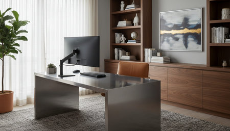 Home Work Space Interior Backgroundの写真素材