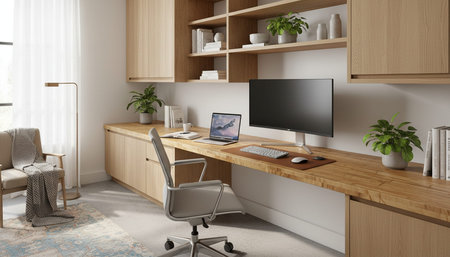 Home Work Space Interior Backgroundの写真素材