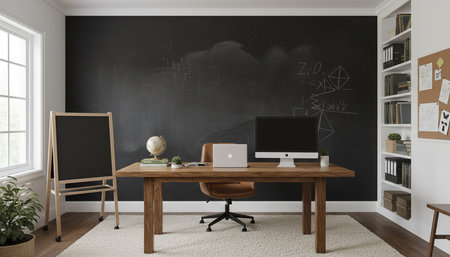 Home Work Space Interior Backgroundの写真素材