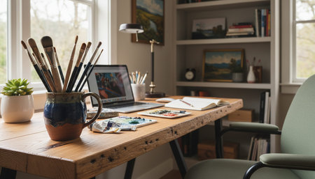 Home Work Space Interior Backgroundの写真素材