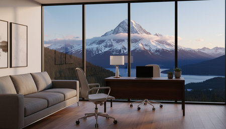 Home Work Space Interior Backgroundの写真素材