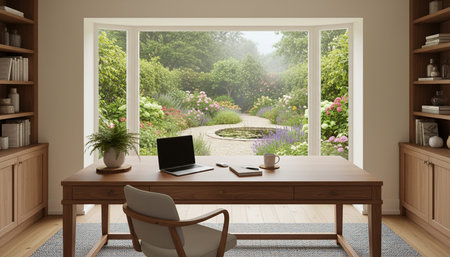 Home Work Space Interior Backgroundの写真素材