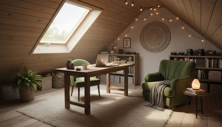 Home Work Space Interior Backgroundの写真素材