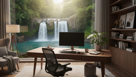 Home Work Space Interior Backgroundの写真素材