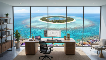 Home Work Space Interior Backgroundの写真素材