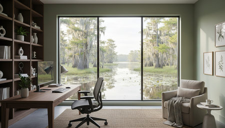 Home Work Space Interior Backgroundの写真素材