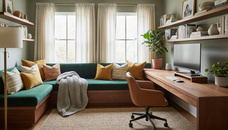 Home Work Space Interior Backgroundの写真素材