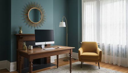 Home Work Space Interior Backgroundの写真素材