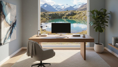 Home Work Space Interior Backgroundの写真素材