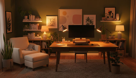 Home Work Space Interior Backgroundの写真素材