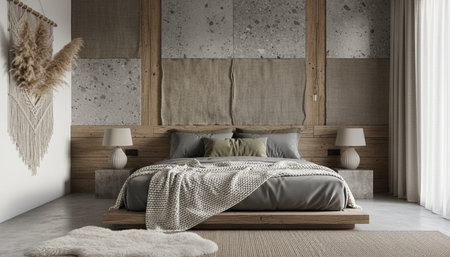 Beautiful Bedroom Room Scene Background for Creative Designの写真素材