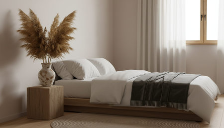 Beautiful Bedroom Room Scene Background for Creative Designの写真素材